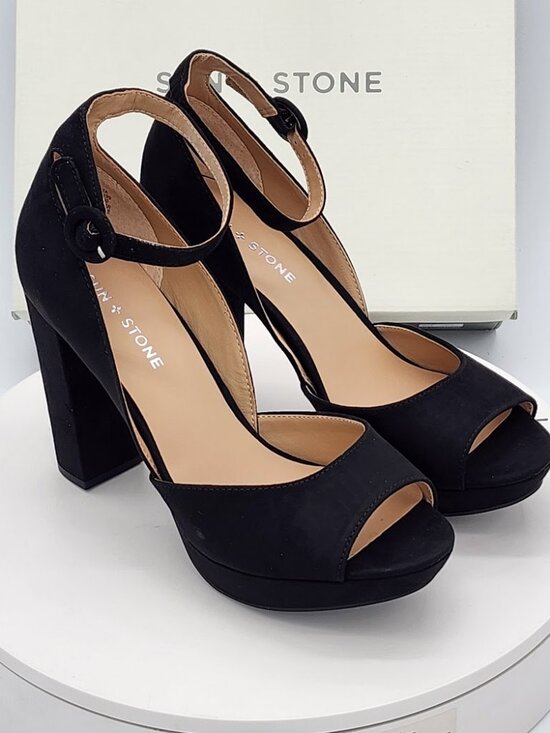 Sun + Stone Shoes - Sun + Stone Reeta Black Platform Block Heel Sandals Size 8.5 W